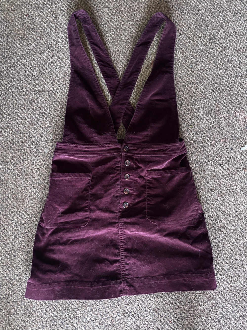 Free People Deep Plum Corduroy Button-Front Pinafore Dress